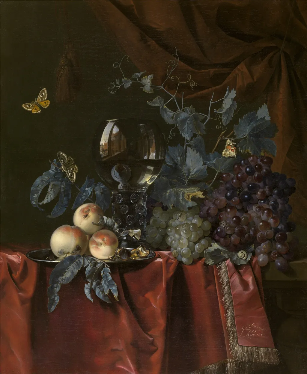 Fruit and Wine Glass, by Willem van Aelst, oil, 1659