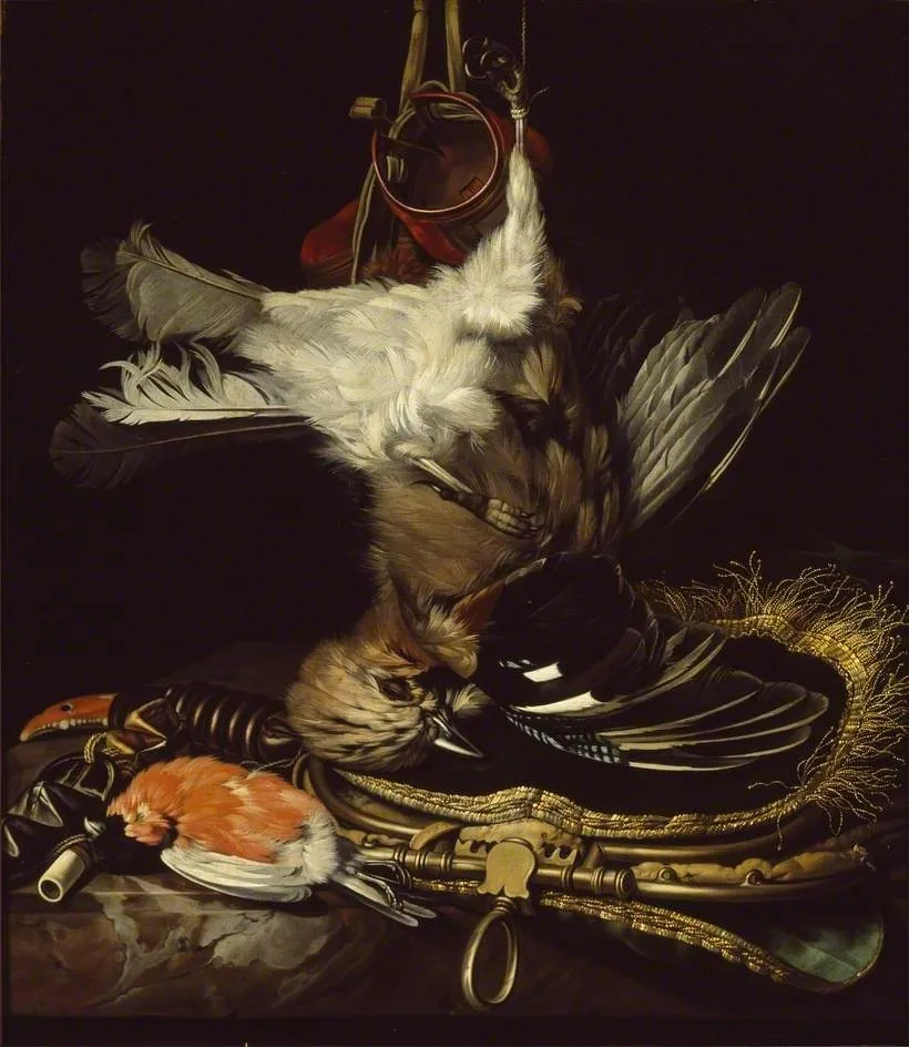 Still Life with a dead Jay, by Willem van Aelst, oil, 1663