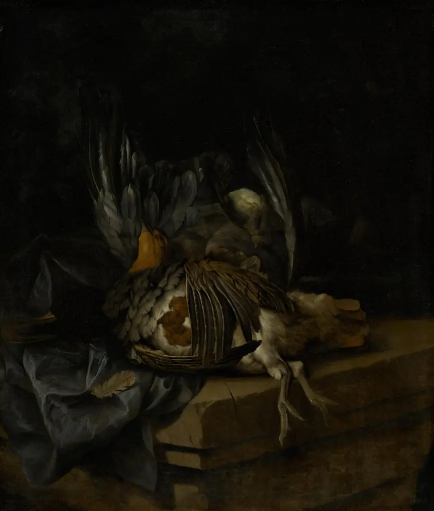 Stilleben mit Rebhuhn, Ente und Goldammer, by Willem van Aelst