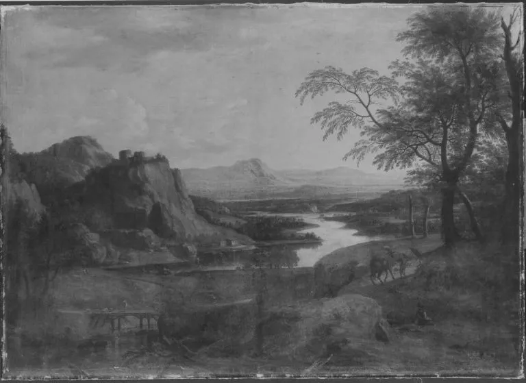 Flusslandschaft mit Tier- und Personenstaffage, by Willem van Bemmel, unspecified, 1669