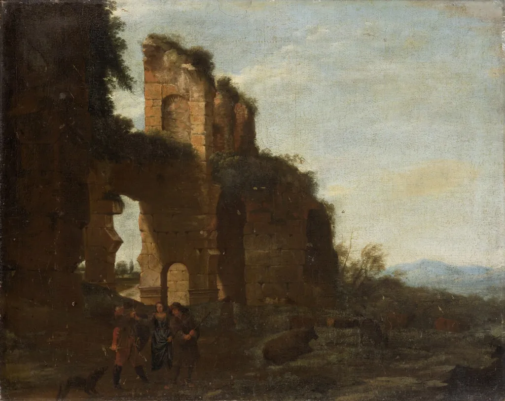 Ruine mit Räubern und einer Frau, by Willem van Bemmel, unspecified, 1679