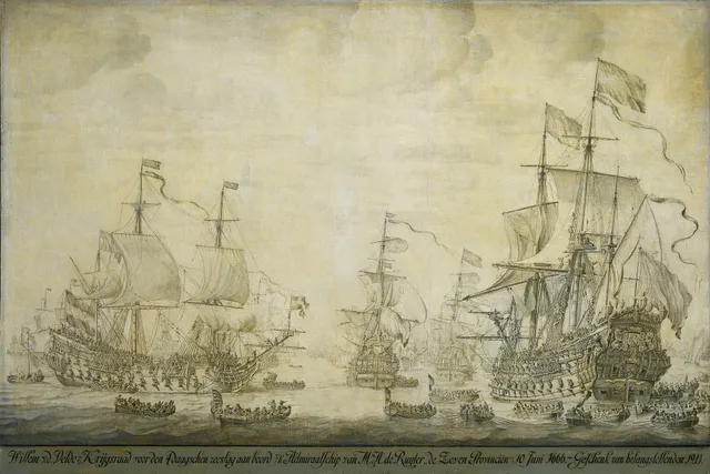 "Council of War aboard 'The Seven Provinces' the Flagship of Michiel Adriaensz de Ruyter, 10 June 1666, preceding the Four Days' Battle