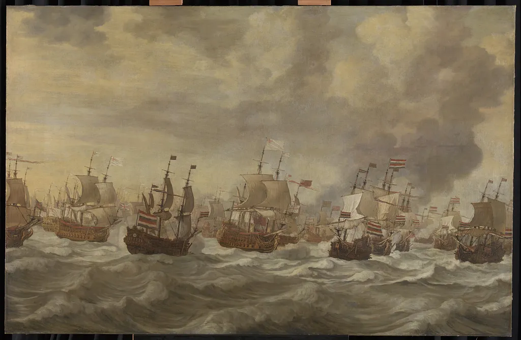 Episode from the Four Day Battle at Sea, 11-14 June 1666, in the second Anglo-Dutch War (1665-67), by Willem van de Velde the elder, oil, 1690