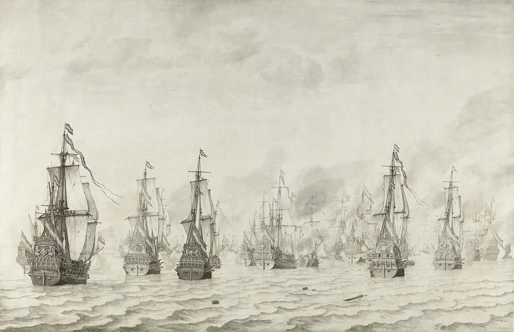 The Battle of Dunkirk, by Willem van de Velde the elder, ink, 1659