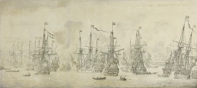 The unsuccessful English attack against the returning Dutch fleet in the harbor of Bergen, Norway, 12 August 1665: episode from the Second Anglo-Dutch War (1665-67)