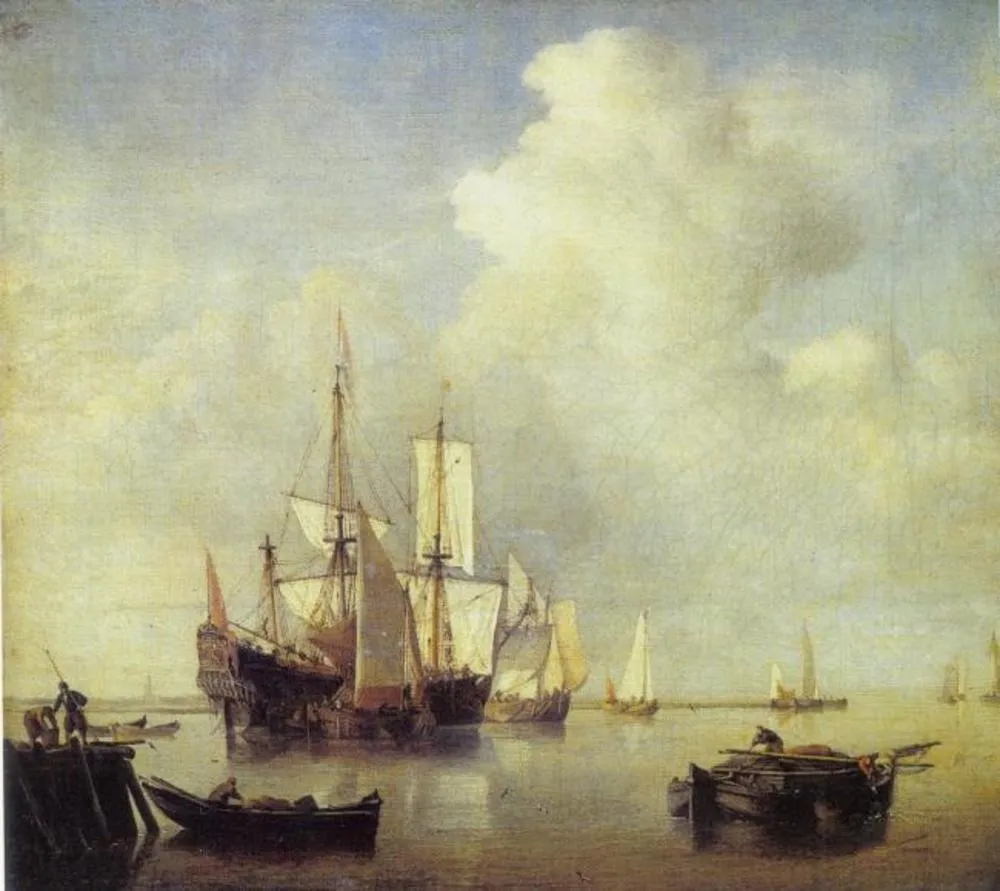 A Warship Among Fishing Boats, by Willem van de Velde the Younger, oil, 1670