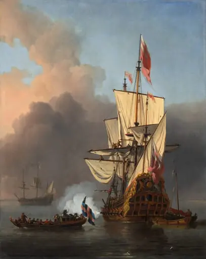 An English Warship Firing a Salute, by Willem van de Velde the Younger