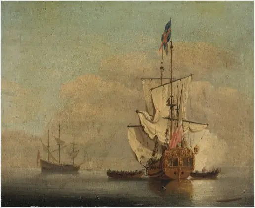 Calm: an English Sixth-rate Ship Firing a Salute, by Willem van de Velde the Younger