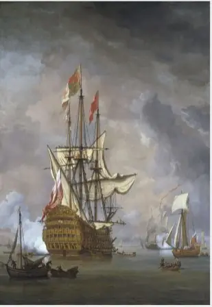 Calm: the English Ship 'Britannia' at Anchor, by Willem van de Velde the Younger, 1655