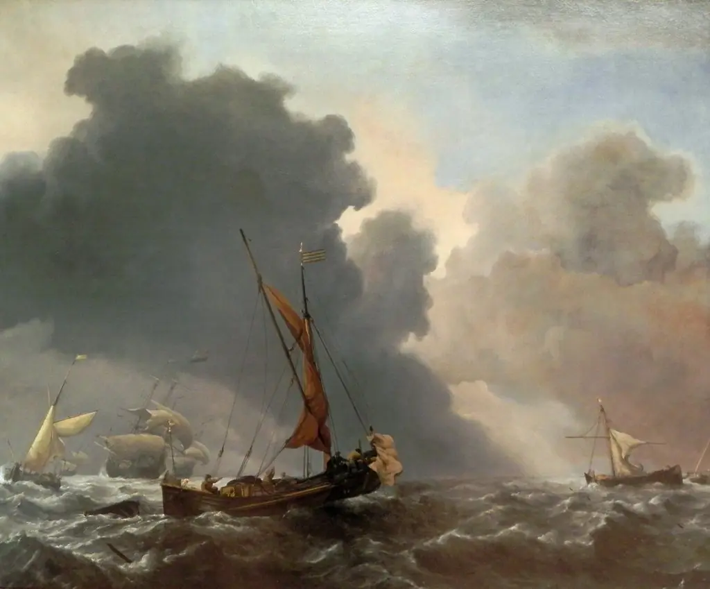 Eine Karg und andere Segler bei auffrischendem Wind, by Willem van de Velde the Younger