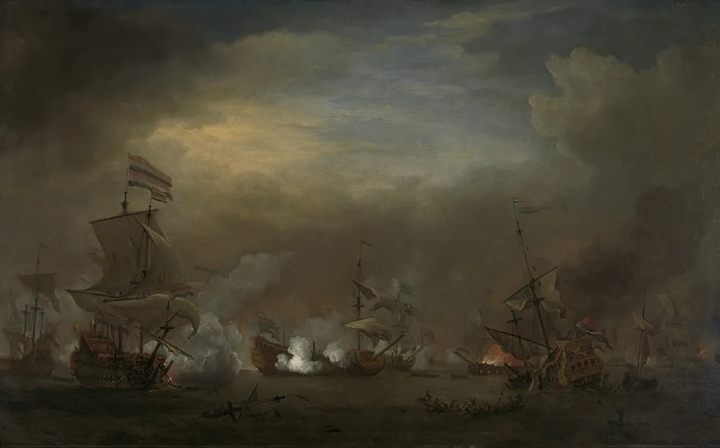 Encounter during the Battle of Kijkduin, by Willem van de Velde the Younger, oil, 1675