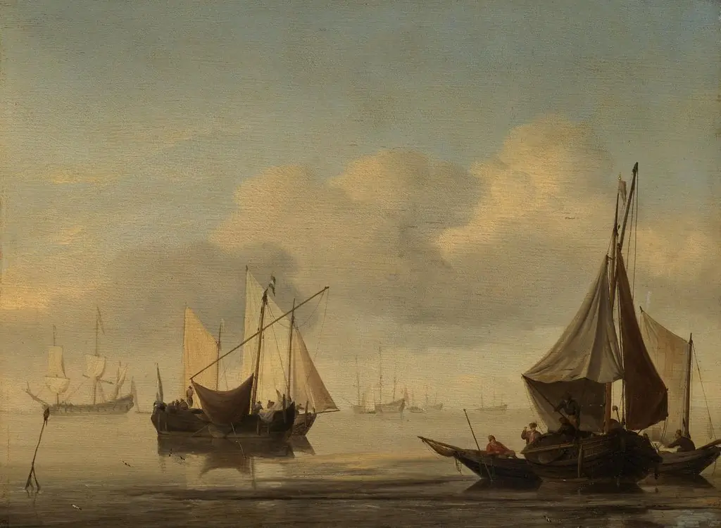 Fishing Boats near a Sandbank in a Calm