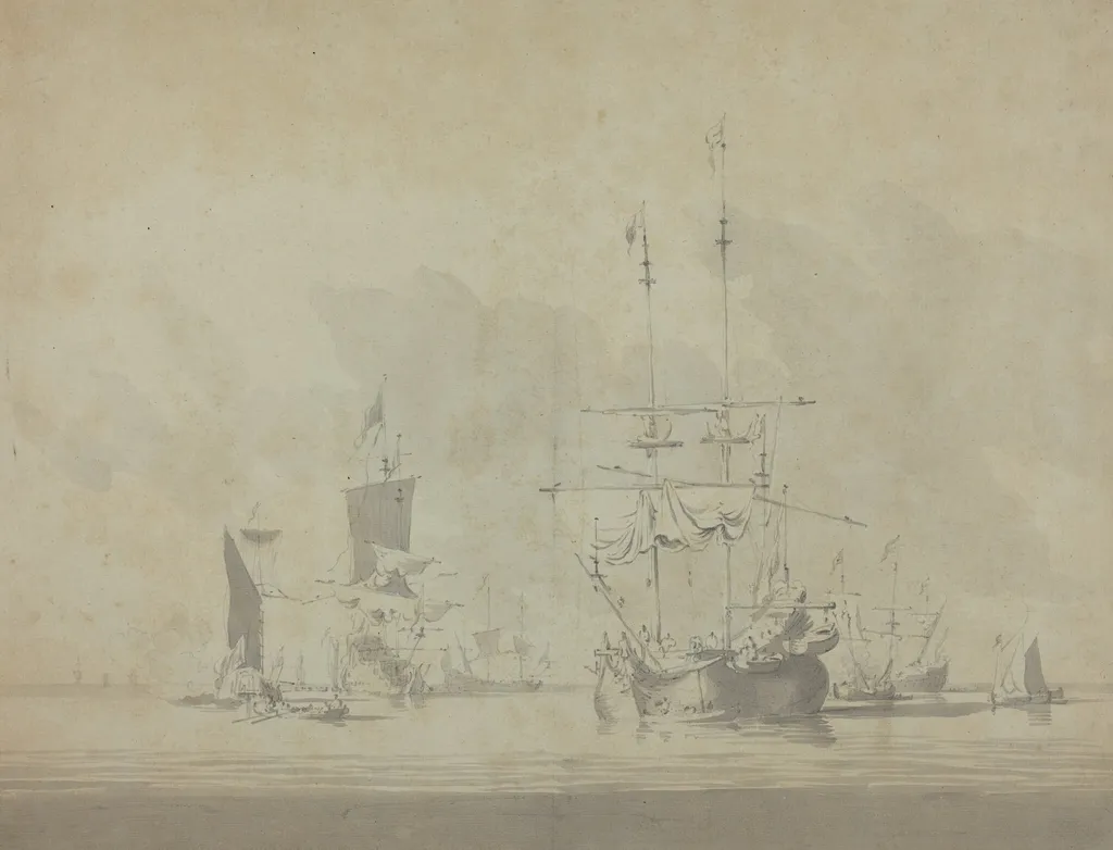 Marine, by Willem van de Velde the Younger, watercolor, 1670