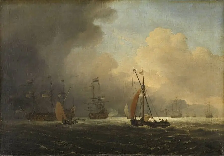Sea storm with a rising thunderstorm