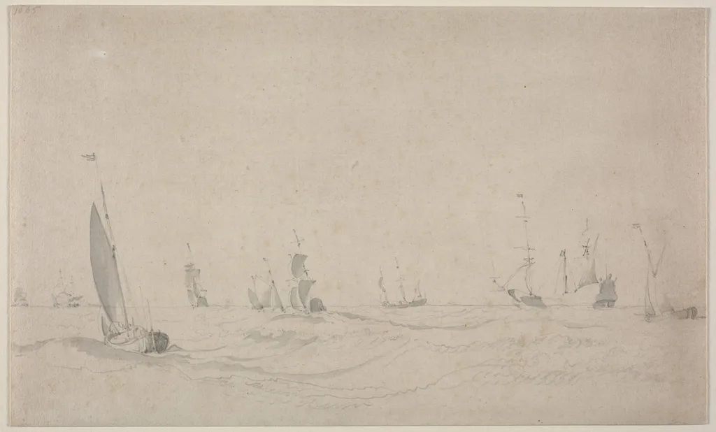 Shipping on a Rough Sea, by Willem van de Velde the Younger, 1665