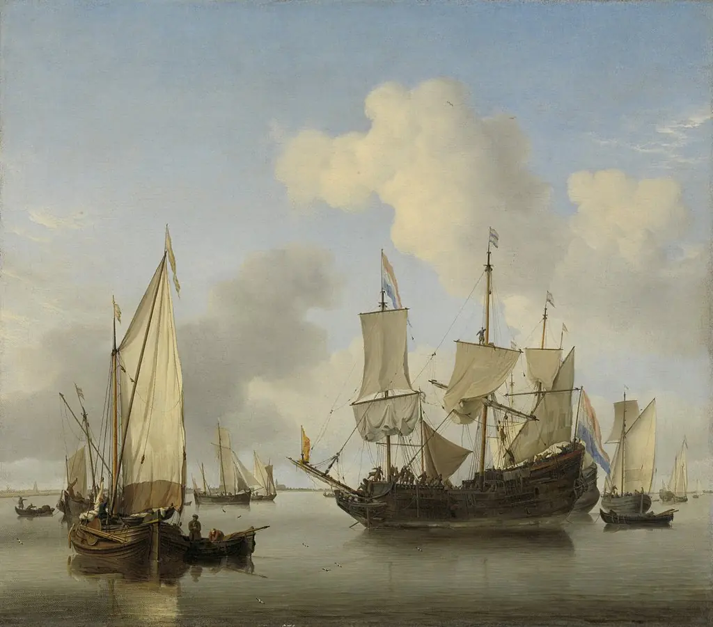 Ships anchored offshore, by Willem van de Velde the Younger