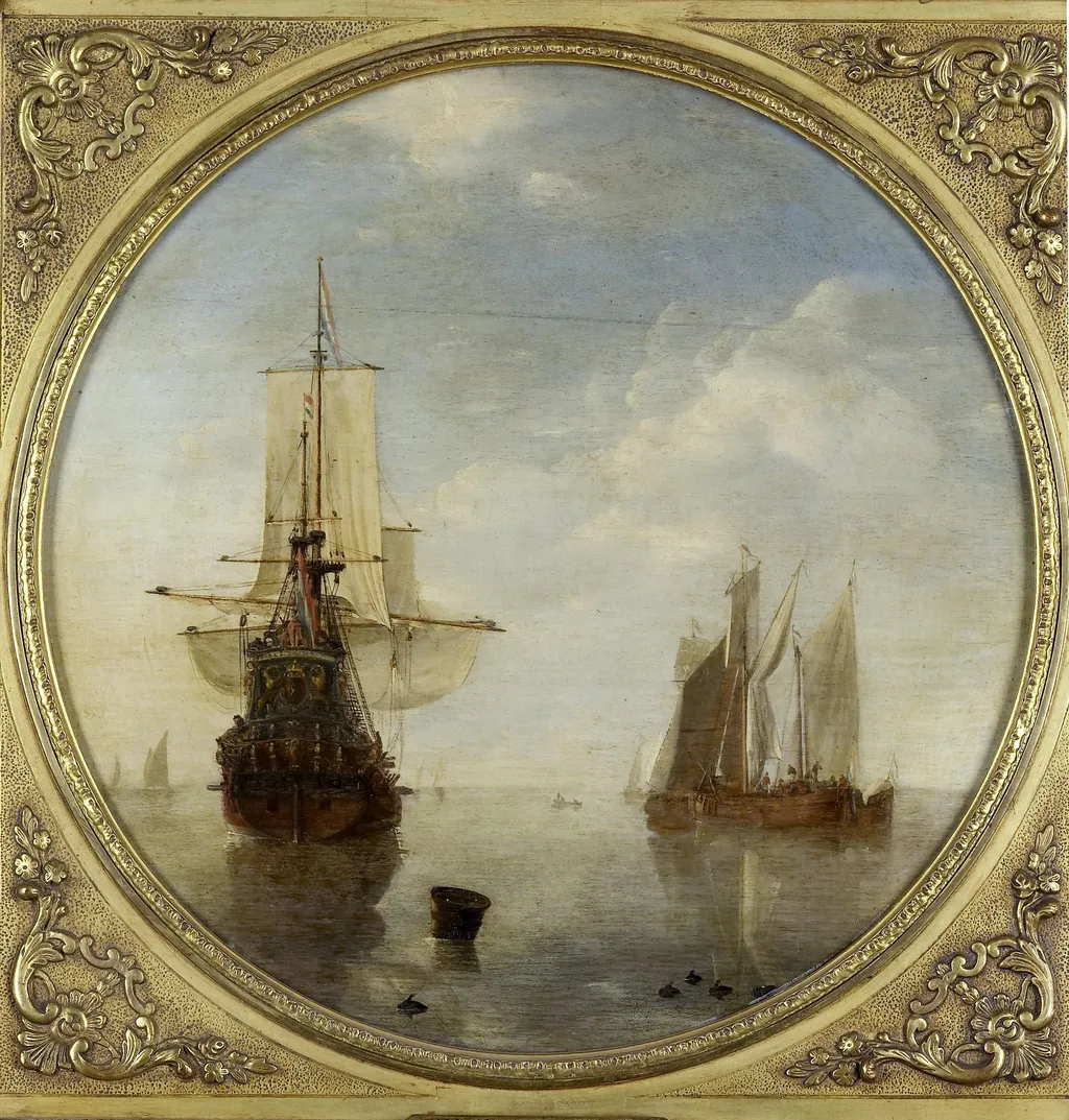 Ships at anchor, by Willem van de Velde the Younger, oil, 1690