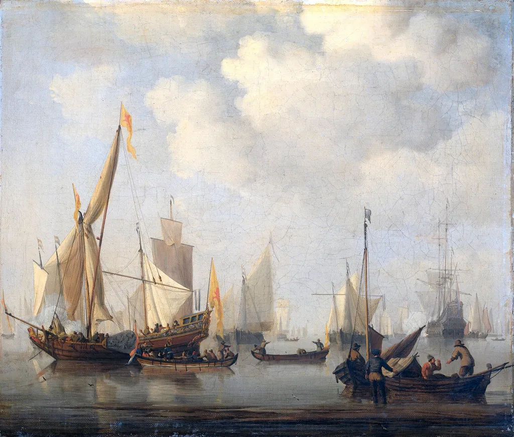 Ships in a calm, by Willem van de Velde the Younger, oil, 1700