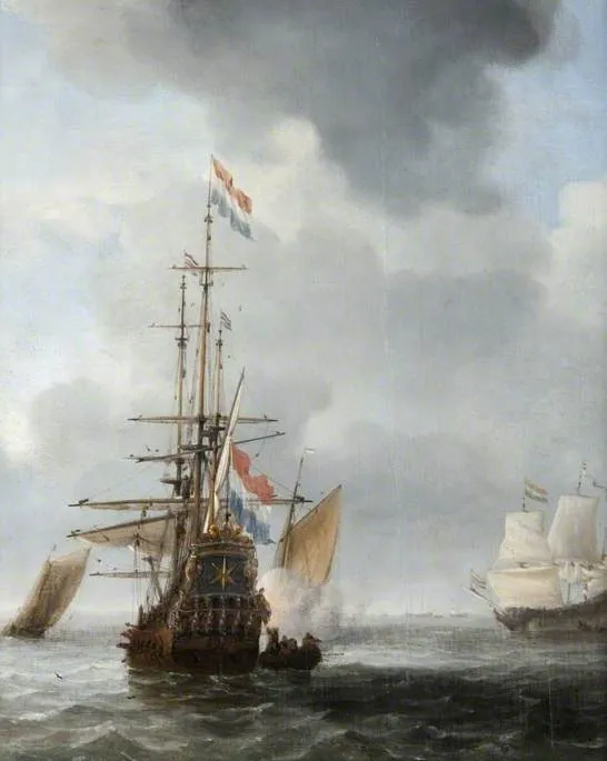 The Dutch Man-of-War 'Star' at Anchor, by Willem van de Velde the Younger, oil, 1653