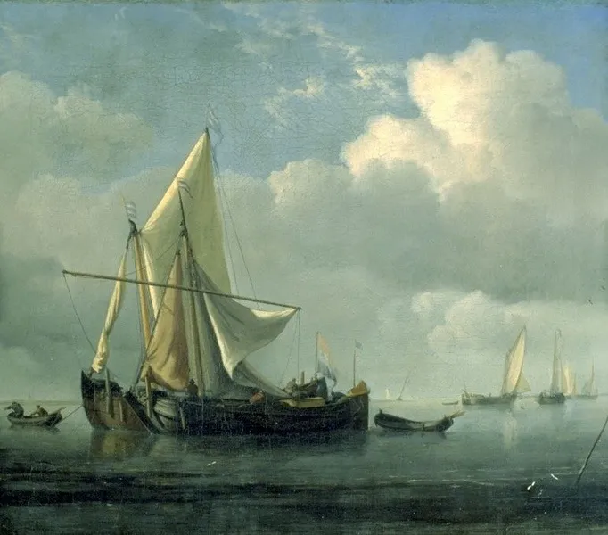 Two Ships at Anchor, by Willem van de Velde the Younger, oil, 1670