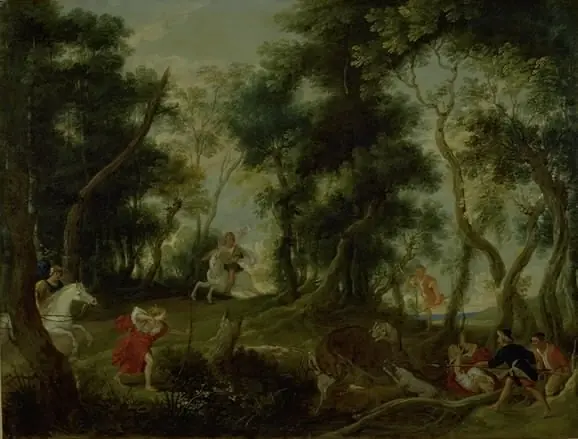 Landscape with Atalanta and Meleager Hunting the Calydonian Boar, by Willem van Herp