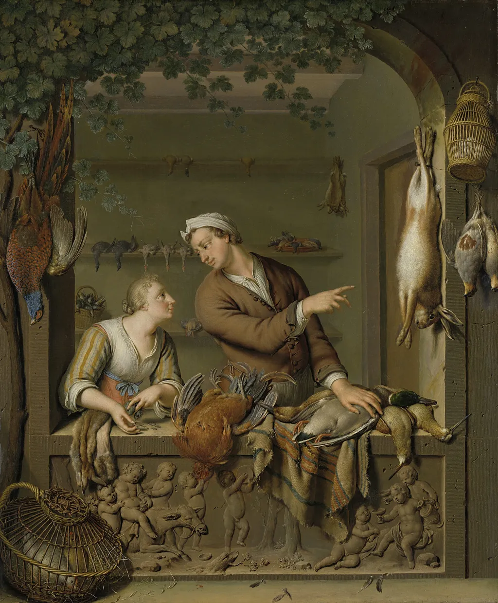 The Poultry Seller, by Willem van Mieris, oil, 1733