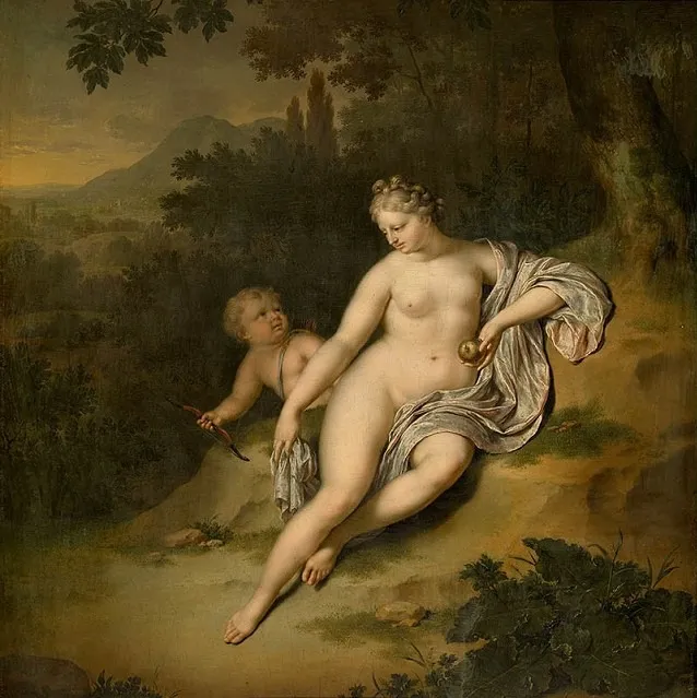 Venus and Cupid, by Willem van Mieris, oil, 1723