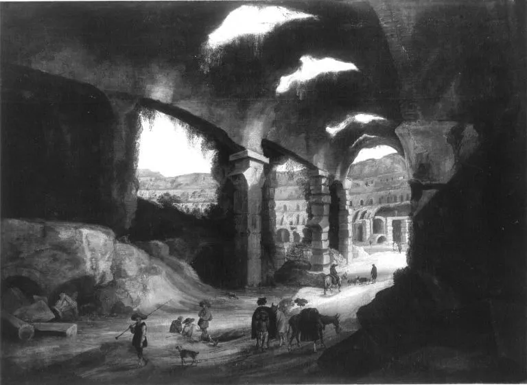 Interior view of the Roman Colosseum, by Willem van Nieulandt II, oil, 1610