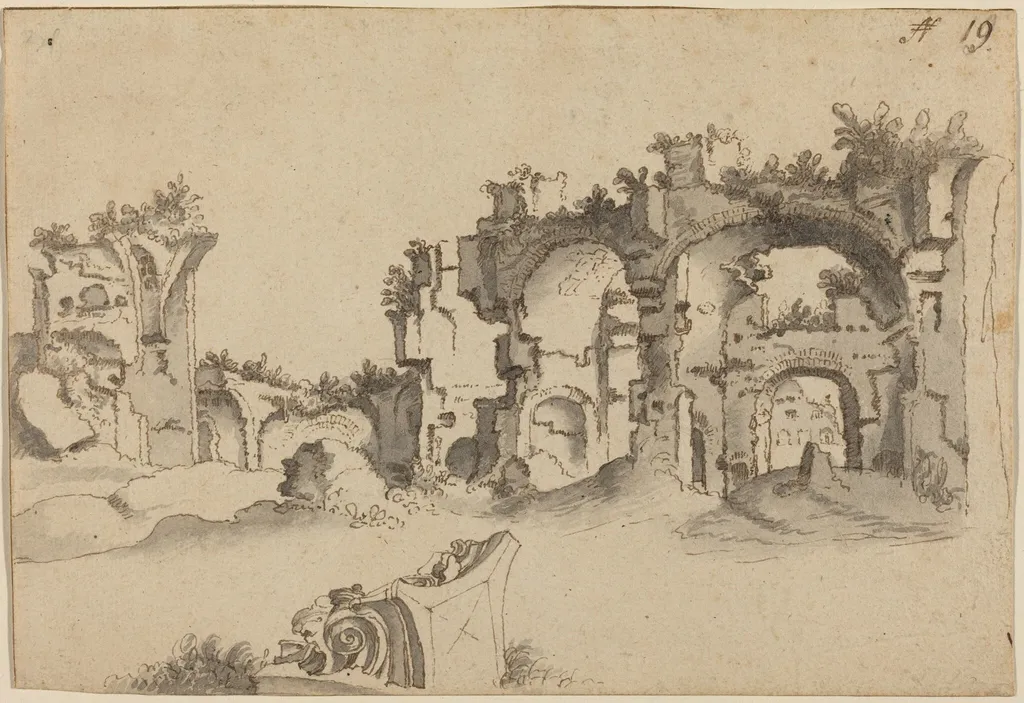The Baths of Caracalla, Rome, by Willem van Nieuwlandt II, ink, 1610