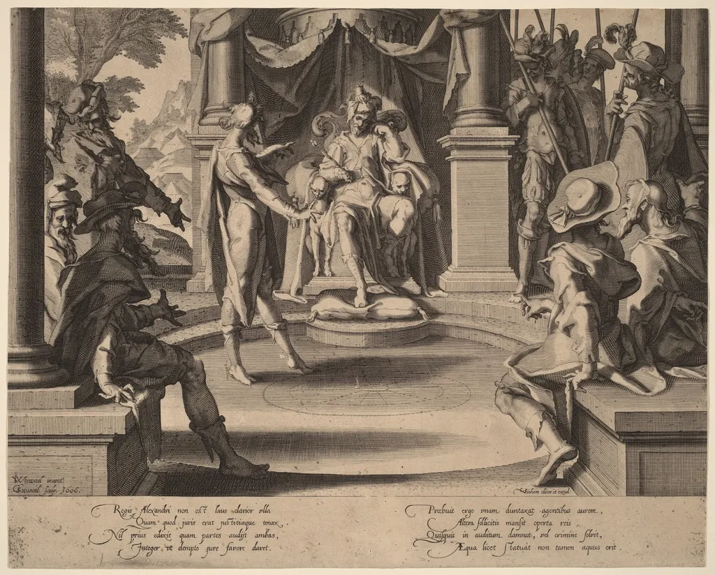 Alexander the Great Seated in Justice, by Willem van Swanenburgh, ink, 1606