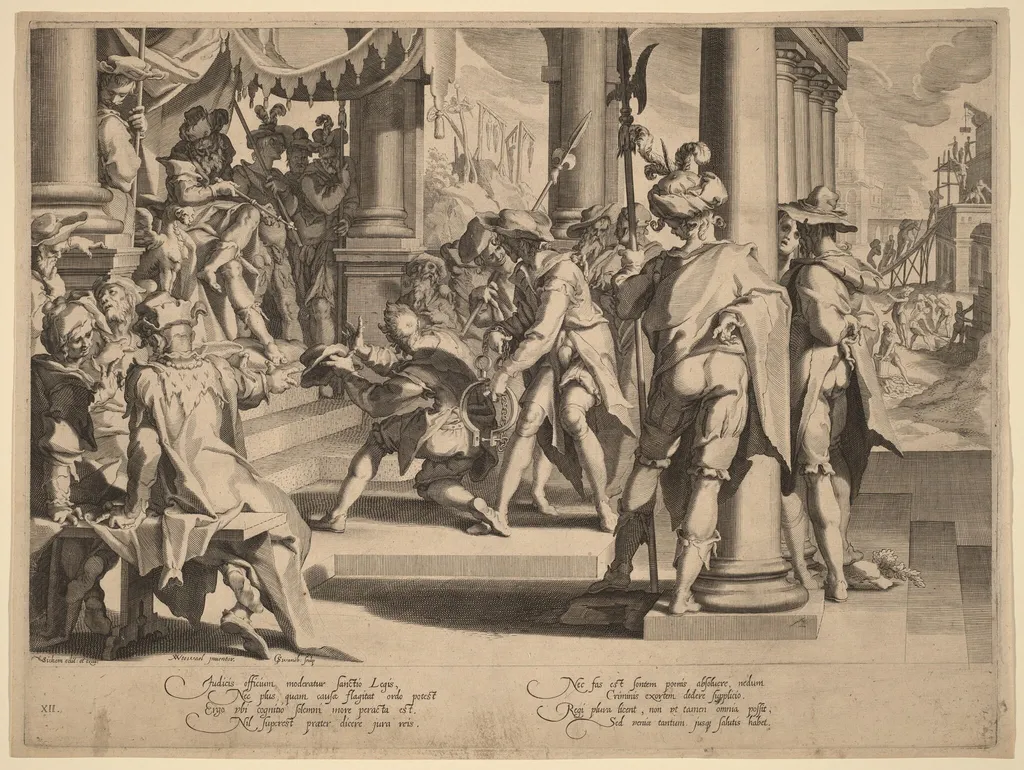 Allegory of Justice, by Willem van Swanenburgh, ink, 1606