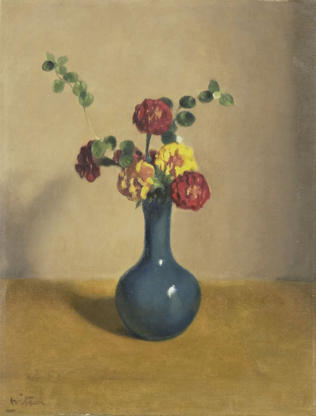 Afrikaantjes in een blauw vaasje, by Willem Witsen, oil, 1903