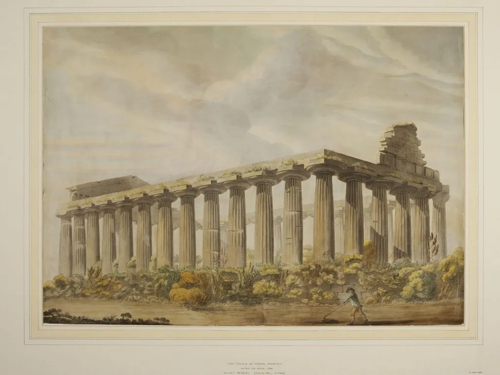 The Temple of Neptune, Paestum, by Willey Reveley, watercolor, 1790