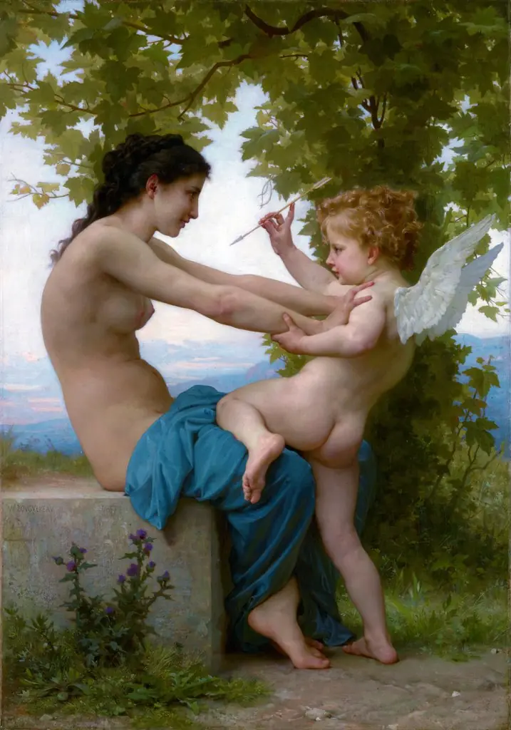 A Young Girl Defending Herself against Eros, by William Adolphe Bouguereau