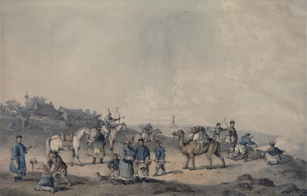 Chinese Soldiers Exercising Outside the Walls of the City, by William Alexander, watercolor, 1794