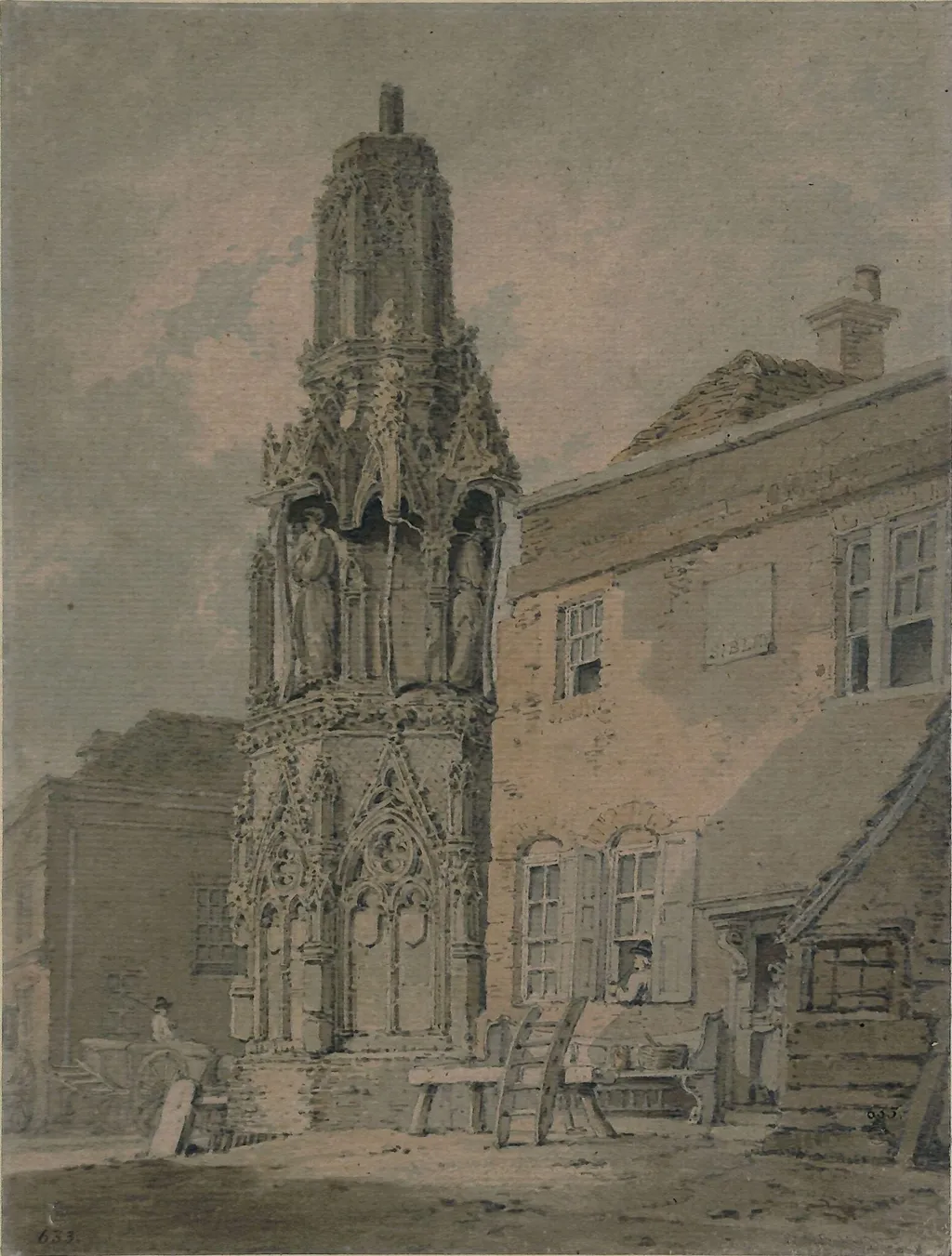 Waltham Cross in 1812, by William Alexander, watercolor, 1812