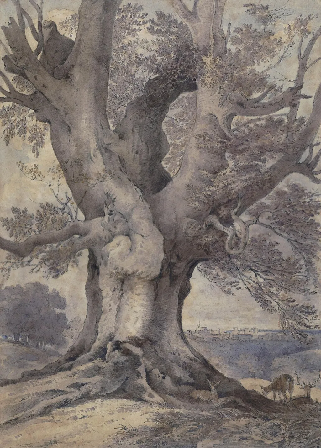 A Beech Tree: Windsor Castle in the Distance, by William Alfred Delamotte, watercolor, 1805
