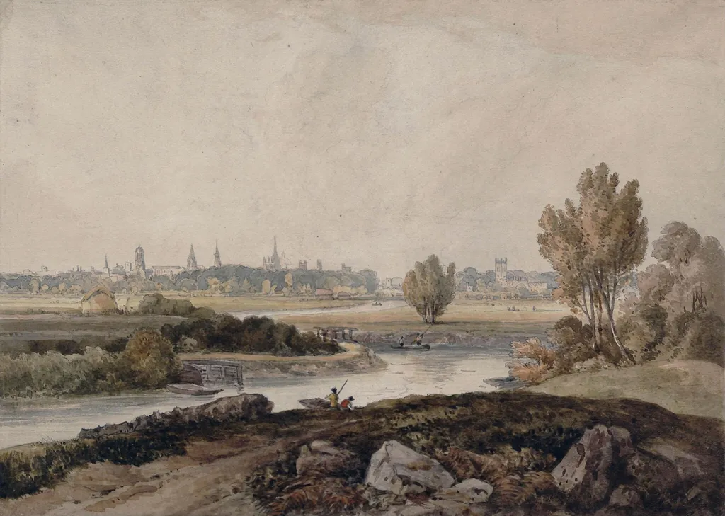 Oxford from Iffley, by William Alfred Delamotte, watercolor, 1800