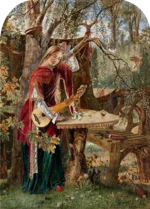 Fair Rosamond Alone in Her Bower, by William Bell Scott, oil, 1853