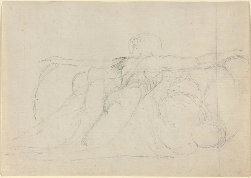 A Man Seen from Behind, Rising on Clouds, by William Blake, graphite, 1794