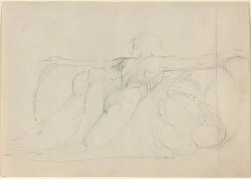 A Man Seen from Behind, Rising on Clouds, by William Blake