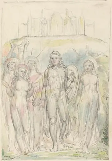 Christian with the Shield of Faith, Taking Leave of His Companions, by William Blake