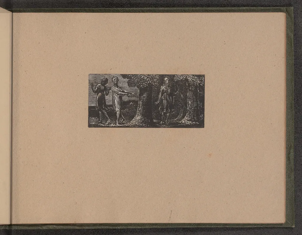 Colinet Mocked by Two Boys, by William Blake, ink, 1821