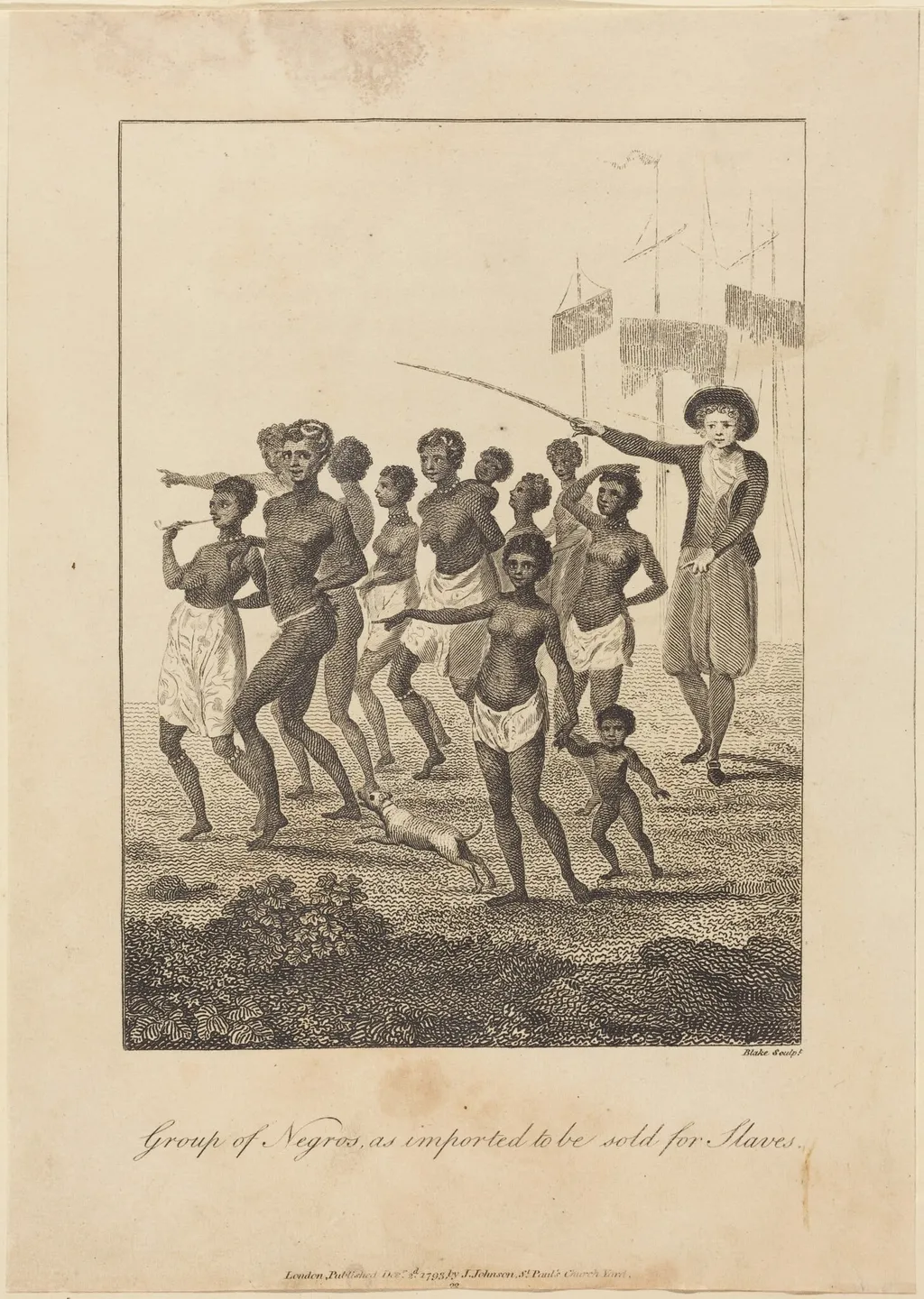 Group of Negros, as imported to be sold for Slaves, by William Blake, ink, 1793