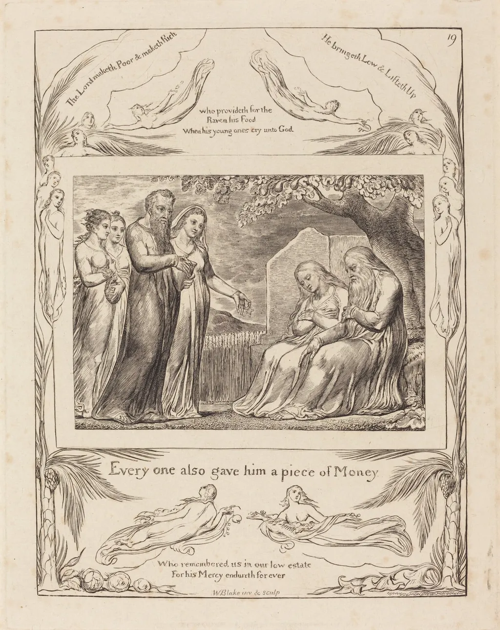 Job Accepting Charity, by William Blake, ink, 1825
