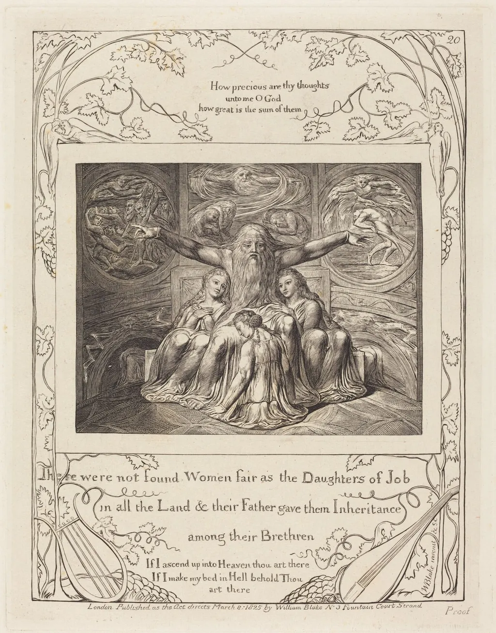 Job and His Daughters, by William Blake, ink, 1825