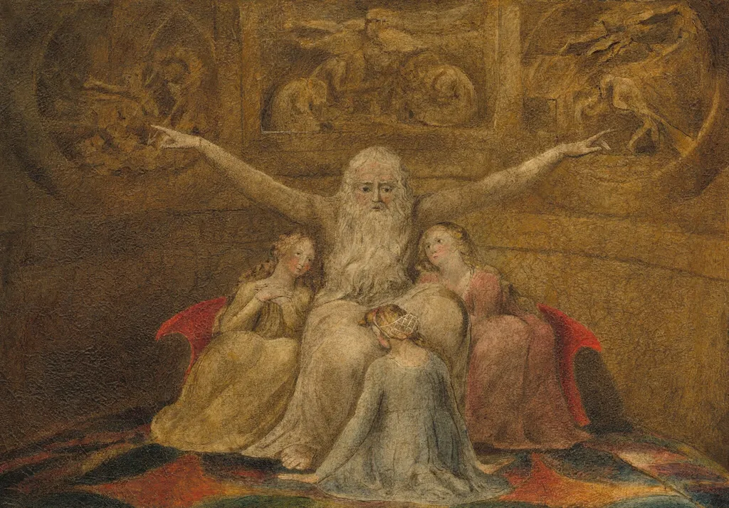 Job and His Daughters, by William Blake, tempera, 1800