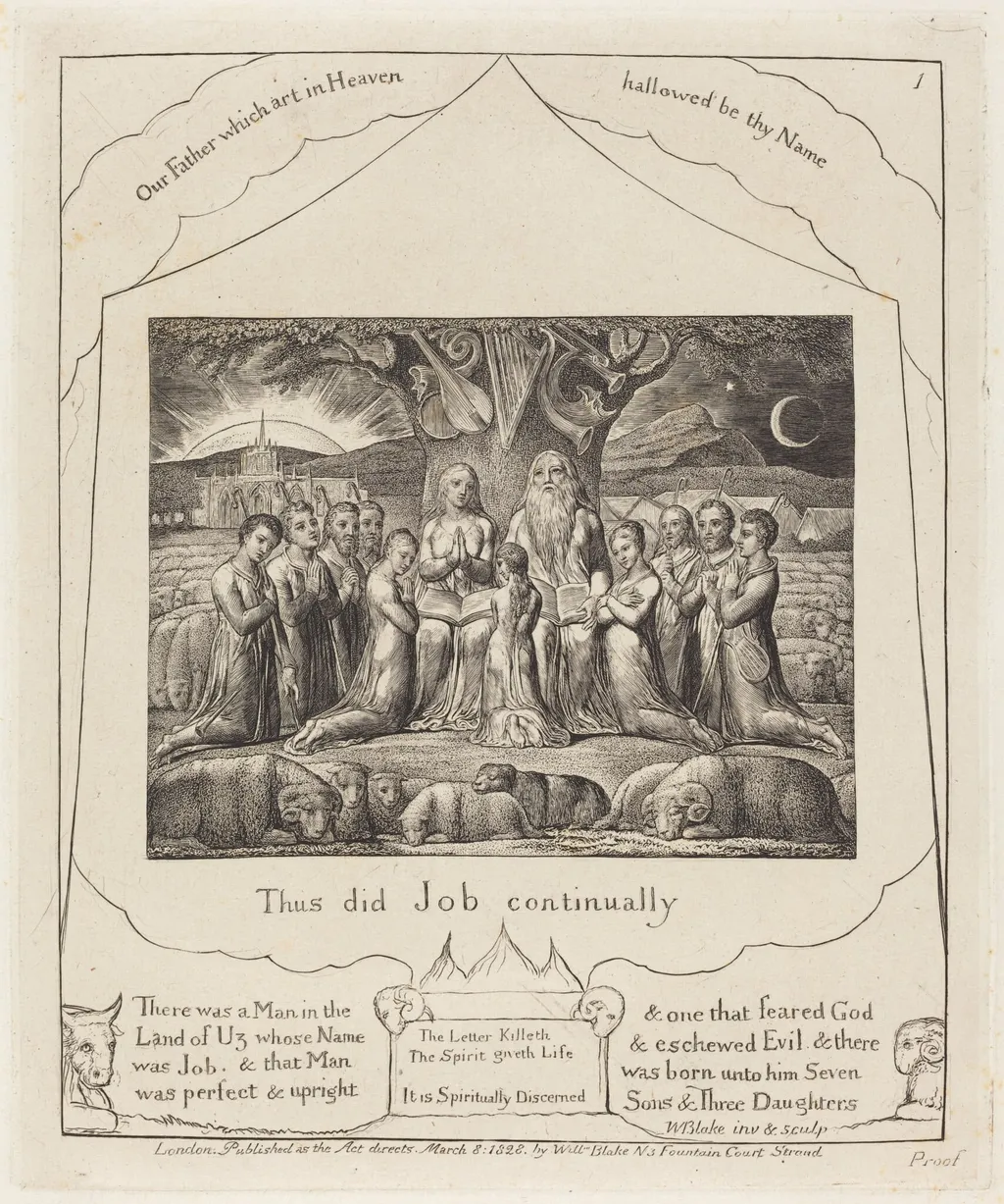 Job and His Family, by William Blake, ink, 1825