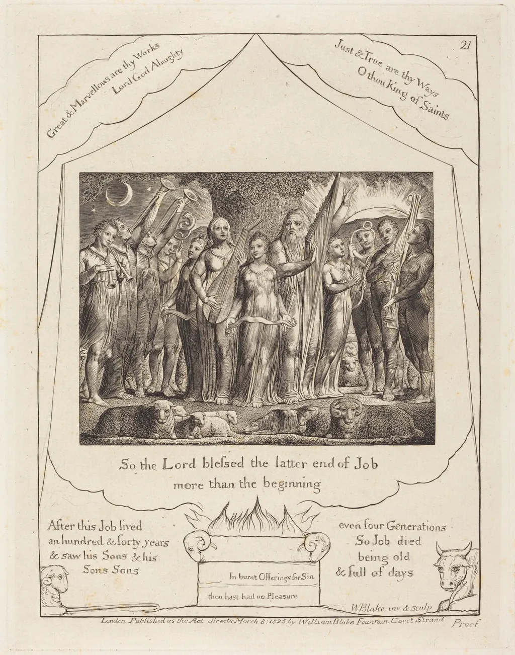 Job and His Wife Restored to Prosperity, by William Blake, ink, 1825
