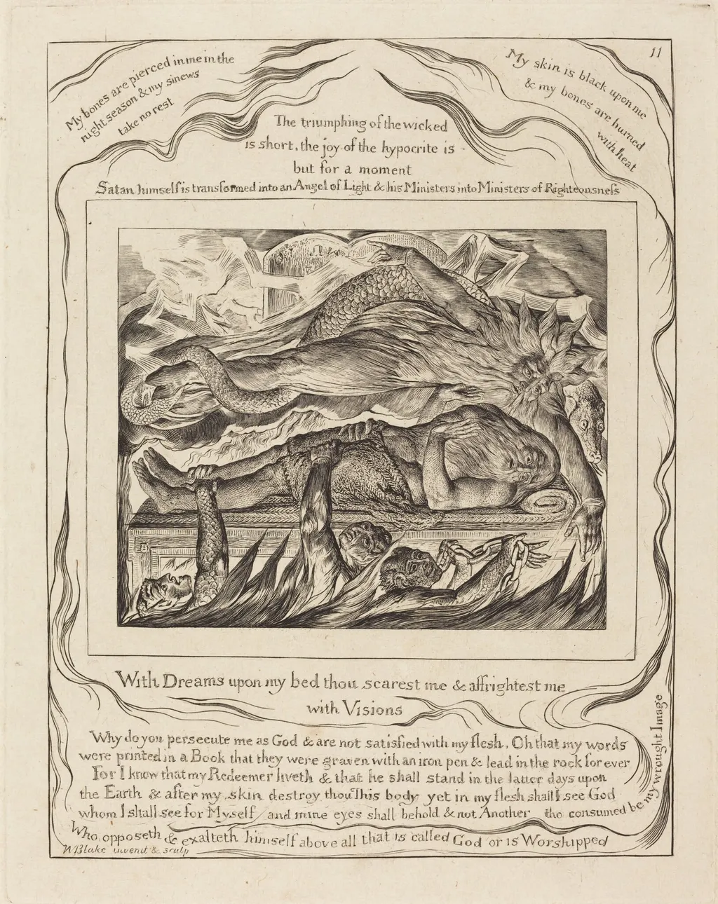 Job's Evil Dreams, by William Blake, ink, 1825